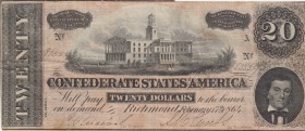 Confederate States of America, 20 Dollars, 1864, VF, p69 
Estimate: 50-100 USD