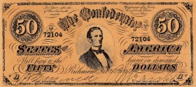 Confederate States of America, 50 Dollars, 1864, VF, p70 
Serial Number: 72104
Estimate: 60-120 USD