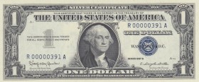 United States of America, 1 Dollar , 1957, UNC, p419b 
Serial Number: R 00000391 A
Estimate: 100-200 USD