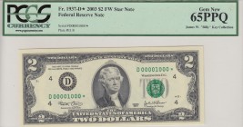 United States of America, 2 Dollars, 1937, UNC, p516a 
PCGS 65 PPQ Federal Reserve Star Note
Serial Number: D 00001000 *
Estimate: 500-1000 USD