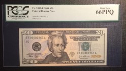 United States of America, 20 Dollars, 2004, UNC, p521a 
PCGS 66 PPQ Federal Reserve Note
Serial Number: EE 00001961 A
Estimate: 50-100 USD
