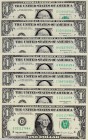 United States of America, 1 Dollar, UNC, (Total 7 banknotes)
1 Dollar (2), 1969, p449a; 1 Dollar, 1969, p449e; 1 Dollar (2), 1977, p462a; 1 Dollar (2...