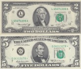 United States of America, 2-5 Dollars, UNC, (Total 2 banknotes)
2 Dollars, 1976, p461; 5 Dollars, 1969, p480b, Star Notes
Serial Number: L 65674399 ...