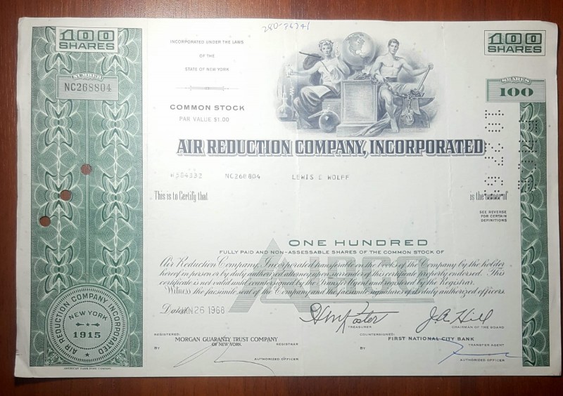 United States of America, 100 Shares, 1968, Common Stock
Serial Number: NC 2688...