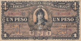 Uruguay, 1 Peso , 1896, VF, p3 
Serial Number: B 004863
Estimate: 100-200 USD