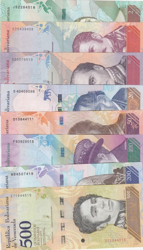 Venezuela, 2-5-10-20-50-100-200-500 Bolivares, 2018, UNC, pNew, (Total 8 banknot...