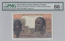 West African States, 100 Francs, 1959, UNC, p2b 
PMG 66 EPQ
Serial Number: W.275 66331
Estimate: 150-300 USD