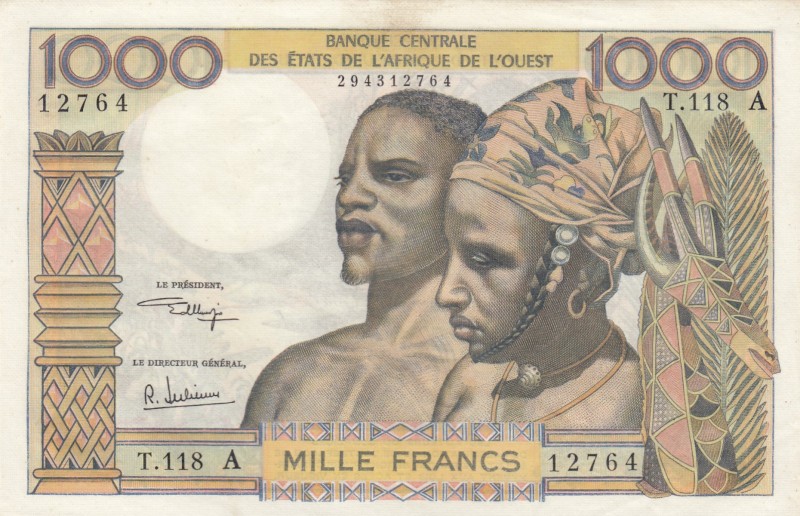 West African States, 1.000 Francs, 1959/1965, XF, p103Aj 
Serial Number: T.118 ...