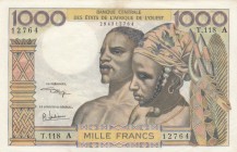 West African States, 1.000 Francs, 1959/1965, XF, p103Aj 
Serial Number: T.118 A 12764
Estimate: 20-40 USD