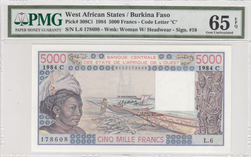 West African States, 5.000 Francs, 1984, UNC, p308Ci 
Burkina Faso, PMG 65 EPQ...