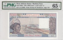 West African States, 5.000 Francs, 1984, UNC, p308Ci 
Burkina Faso, PMG 65 EPQ
Serial Number: L.6 178608
Estimate: 100-200 USD