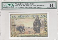 West African States, 500 Francs, 1959-61, UNC, p802Tm 
Togo, PMG 64
Serial Number: H74 T 26858
Estimate: 175-350 USD
