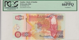 Zambia, 50 Kwacha, 2006, UNC, p37e 
PCGS 66 PPQ
Serial Number: BE/03 9533007
Estimate: 15-30 USD