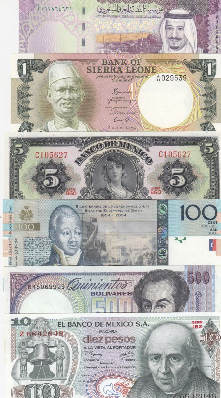 Mix Lot, UNC, (Total 6 banknotes)
Mexico 5 Pesos, 1969; Mexico 10 Pesos, 1977; ...