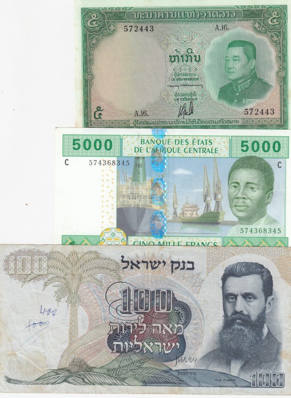 Mix Lot, 0, 
Central African States 5.000 Francs, 2002, p609c, AUNC; Israel 100...