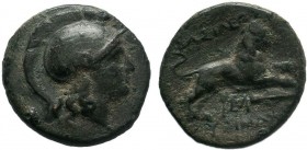 Kings of Thrace. Lysimachos (323-281 BC). AE. Uncertain mint c. 323-281.Obv. Helmeted head of Athena right.Rev. BAΣIΛEΩΣ ΛYΣIMAXOY, Lion running right...