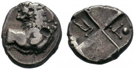 THRACE, Chersonesos. Circa 386-338 BC. AR Hemidrachm . Forepart of lion right, head reverted / Quadripartite incuse square with alternating raised and...