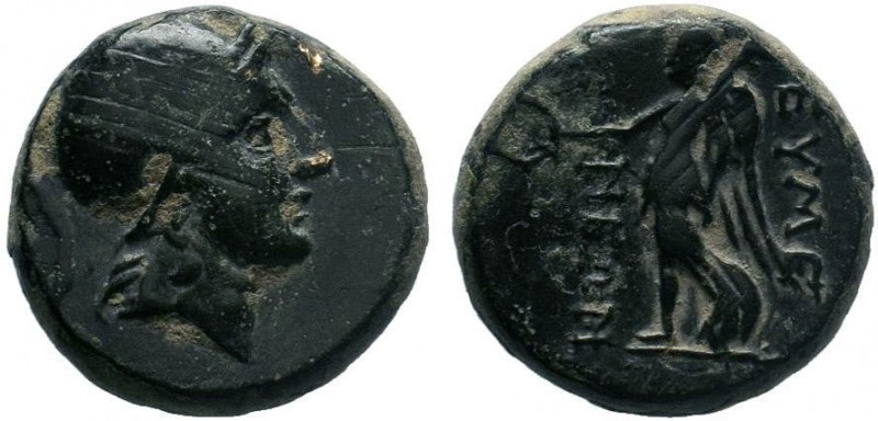 Phrygia, Eumeneia. Ca. 2nd-1st century B.C. AE. Helmeted head of Athena right / ...