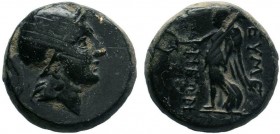 Phrygia, Eumeneia. Ca. 2nd-1st century B.C. AE. Helmeted head of Athena right / EYME-NEΩN ΔIOΦAN, Nike advancing left, holding wreath and palm branch....