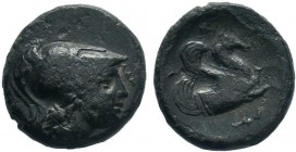 MYSIA. Lampsakos. 4th-3rd century BC. Trichalkon AE Bronze. Head of Athena to right, wearing Corinthian helmet. Rev. ΛΑΜ Forepart of Pegasos right. SN...