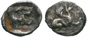 Troas. Assos circa 500-400 BC. Obol AR. Griffin leaping right / Lion’s head right with dotted truncation, within incuse square. very fine Weber 5318;
...