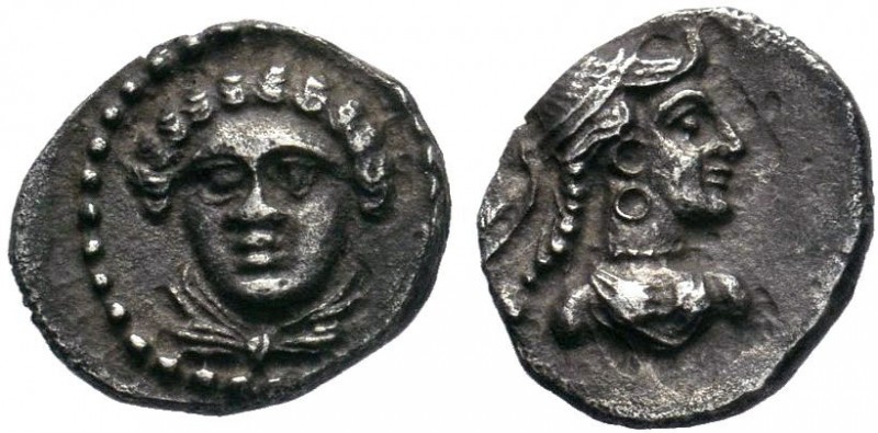 CILICIA, Uncertain mint. Circa 4th Century BC. AR Obol . Female head facing slig...