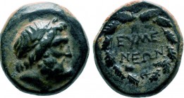 PHRYGIA. Eumeneia. Ae (Circa 200-133 BC).
Obv: Laureate head of Zeus right.
Rev: EYME / NEΩN.
Legend in two lines within wreath.
SNG Copenhagen 377-8....