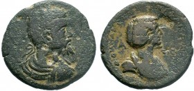 Cilicia. Ninika-Klaudiopolis . Septimius Severus-Julia Domna AD 193-211.AE Bronze. laureate, draped and cuirassed bust of Septimius Severus right / dr...
