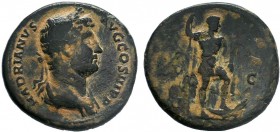Hadrianus 117-138AD - Sesterius, 136 AD, AE. HADRIANVS AVG COS III PP laureate and draped bust right. R/. SC hadrian stg. right left foot on crocodile...