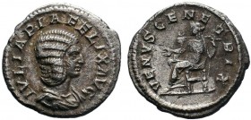 JULIA DOMNA (193-211). Denarius. Rome. Obv: IVLIA PIA FELIX AVG. Draped bust right. Rev: VENVS GENETRIX. Venus seated left with sceptre. RIC 388c.

Co...