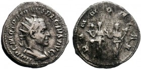 Decius AD 248-251. Rome.Antoninian.IMP C M Q TRAIANVS DECIVS AVG, radiate, draped and cuirassed bust right / PANNONIAE, the two Pannonia, veiled, stan...