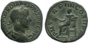 Gordian III (238-244)AD 240, AE Sestertius Rome. IMP GORDIANVS PIVS FEL AVG, laureate, draped and cuirassed bust r., Rv. P M TR P III COS P P, emperor...