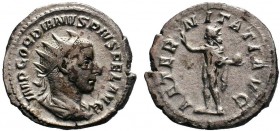 Gordian III. A.D. 238-244. AR antoninianus, Rome, A.D. 241-243. IMP GORDIANVS PIVS FEL AVG, radiate, draped and cuirassed bust of Gordian III right / ...
