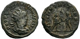 Valerian II Caesar (256-258 AD). AR Antoninianus. Antioch mint.
Obv. P LIC COR VALERIANVS CAES, Radiate and draped bust to right.
Rev. VICTORIA PART, ...