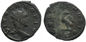 Carus, Divus. Antoninianus.bDied 283 AD. Antoninianus. Lugdunum, 284 AD. Obv: DIVO CARO PIO Head radiate right. Rx: CONSECRATIO Eagle standing left, h...