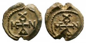 Byzantine lead seal of Damianos N.
(6th/7th cent.)
Condition: Well centered, bold sealing, a small part missing on Rev., otherwise VF. Nice natural pa...