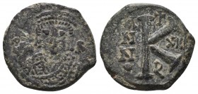 Maurice Tiberius. 582-602. AE Half follis 
Condition: Very Fine

Weight: 4.93 gr
Diameter: 20 mm