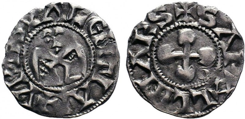CRUSADER.France,Bishops of Valence. AR Denier , 12th century. Obv. +S APOLLINARS...