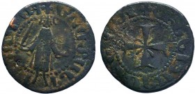ARMENIA, Cilician Armenia. Royal . Gosdantin I. 1298-1299. Æ Kardez (17mm, 2.78 g, 9h). Sis mint. Gosdantin standing facing, holding sword and cross /...