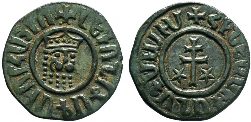 Armenian Kingdom, Cilician Armenia. Levon I. 1198-1219. AE tank. Bearded leonine...