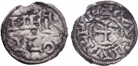 CAROLINGIANS. temp. Charles le Simple Louis d’Outremer. 898-954. AR Denier . Immobilized type of Melle mint of Charles le Chauve. Metallum (Melle) min...