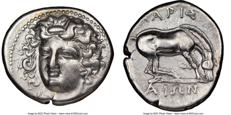 THESSALY. Larissa. 4th century BC. AR drachm (20mm, 9h). NGC XF. Head of nymph L...