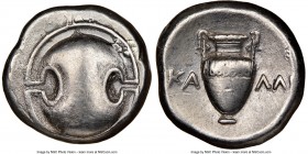 BOEOTIA. Thebes. Ca. 395-338 BC. AR stater (21mm, 11h). NGC VF. Callimachus, magistrate, ca. 363-338 BC. Boeotian shield / Amphora, KA-ΛΛI across fiel...