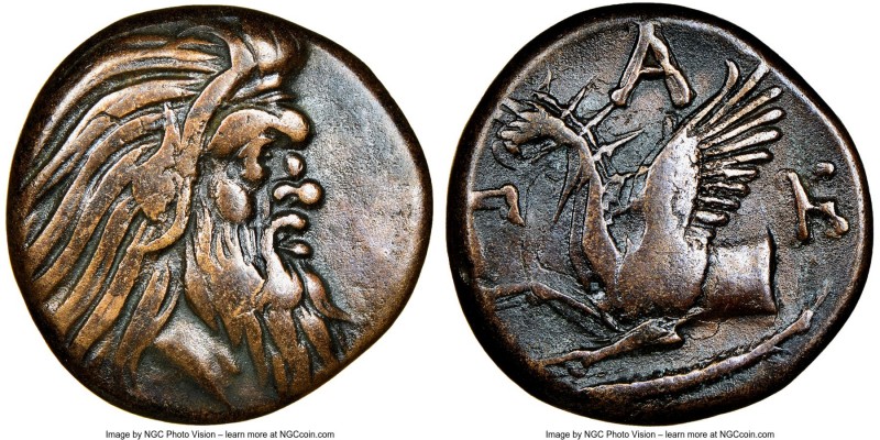 CIMMERIAN BOSPORUS. Panticapaeum. 4th century BC. AE (21mm, 6h). NGC VF. Head of...