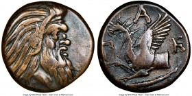 CIMMERIAN BOSPORUS. Panticapaeum. 4th century BC. AE (21mm, 6h). NGC VF. Head of bearded Pan right / Π-A-N, forepart of griffin left, sturgeon left be...