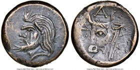 CIMMERIAN BOSPORUS. Panticapaeum. Ca. 325-310 BC. AE (18mm, 6h). NGC AU. Head of bearded Pan left / Π-A-N, head of ox left. MacDonald 67. SNG Black Se...