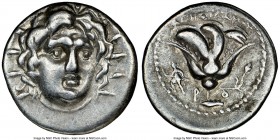 CARIAN ISLANDS. Rhodes. Ca. 250-230 BC. AR didrachm (20mm, 12h). NGC Choice VF. Agesidamus, magistrate, ca. 250-229 BC. Radiate Head of Helios facing,...