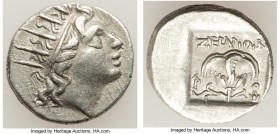 CARIAN ISLANDS. Rhodes. Ca. 88-84 BC. AR drachm (14mm, 2.30 gm, 12h). Choice XF. Plinthophoric standard, Zenon, magistrate. Radiate head of Helios rig...