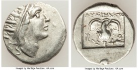 CARIAN ISLANDS. Rhodes. Ca. 88-84 BC. AR drachm (14mm, 2.26 gm, 11h). XF. Plinthophoric standard, Lysimachus, magistrate. Radiate head of Helios right...