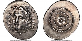 CARIAN ISLANDS. Rhodes. Ca. 84-30 BC. AR drachm (22mm, 4.02 gm, 12h). NGC AU 5/5 - 4/5. Radiate head of Helios facing, turned slightly right, hair par...